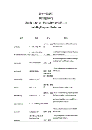 外研版（2019）选择性必修第三册Unit4Aglimpseofthefuture一轮复习单词复测练习（含答案）.docx