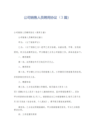 公司销售人员聘用协议（3篇）.docx