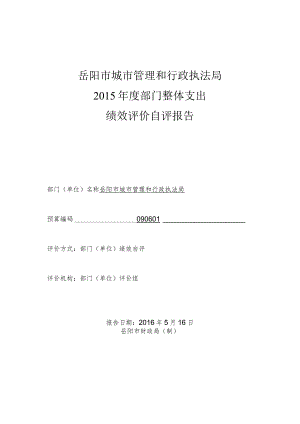 岳阳市城市管理和行政执法局2015年度部门整体支出绩效评价自评报告.docx