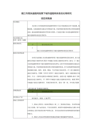 镇江市高快速路网背景下城市道路网体系优化等研究项目采购表.docx