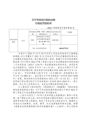 万宁市综合行政执法局行政处罚告知书.docx
