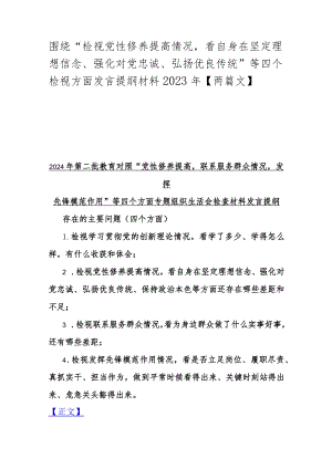 围绕“检视党性修养提高情况看自身在坚定理想信念、强化对党忠诚、弘扬优良传统”等四个检视方面发言提纲材料2023年【两篇文】.docx