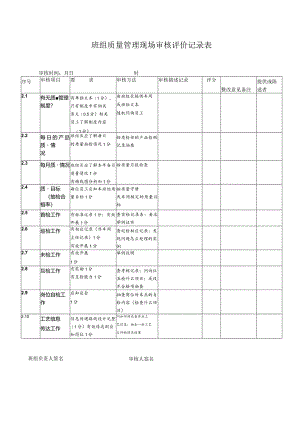 班组质量管理现场审核评价记录表.docx