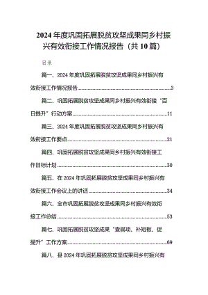 2024年度巩固拓展脱贫攻坚成果同乡村振兴有效衔接工作情况报告10篇（最新版）.docx