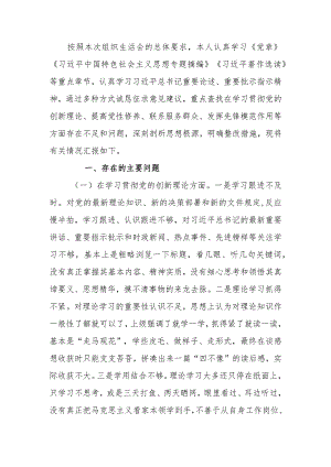 党员干部2023年度专题组织生活个人检查材料发言提纲班子六个方面.docx