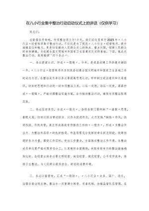 在八小行业集中整治行动启动仪式上的讲话.docx
