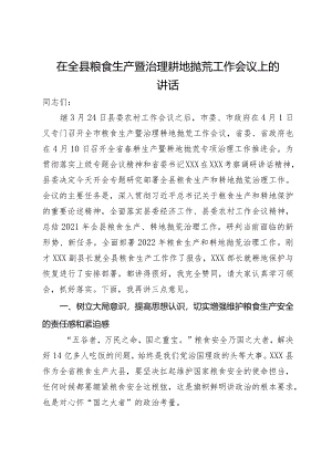 在全县粮食生产暨治理耕地抛荒工作会议上的讲话.docx