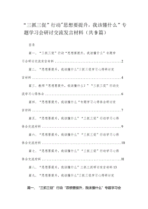 “三抓三促”行动“思想要提升我该懂什么”专题学习会研讨交流发言材料（共9篇）.docx