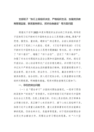支部班子“执行上级组织决定、严格组织生活、加强党员教育管理监督、联系服务群众、抓好自身建设”等方面问题(9篇合集）.docx