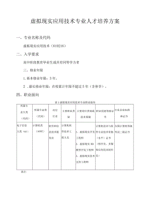 虚拟现实应用技术专业人才培养方案.docx