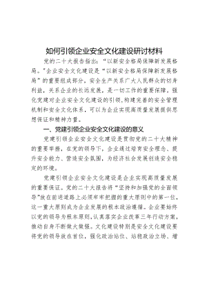 如何引领企业安全文化建设研讨材料.docx
