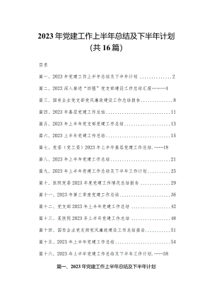 2023年党建工作上半年总结及下半年计划最新精选版【16篇】.docx