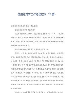信用社支农工作总结范文（3篇）.docx