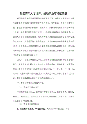 党建课题~~加强青年人才培养推动事业可持续发展.docx