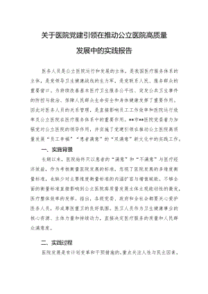 关于医院党建引领在推动公立医院高质量发展中的实践报告.docx