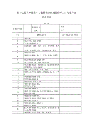 银行大厦客户服务中心装修设计前或装修开工前向业户交底备忘表.docx