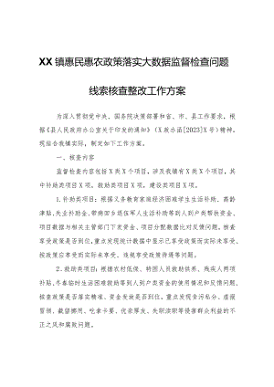 XX镇惠民惠农政策落实大数据监督检查问题线索核查整改工作方案.docx