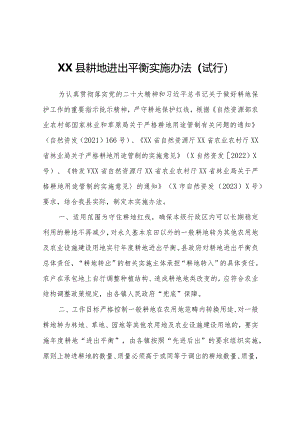 XX县耕地进出平衡实施办法（试行）.docx