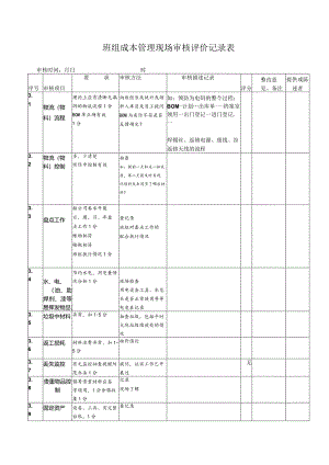 班组成本管理现场审核评价记录表.docx
