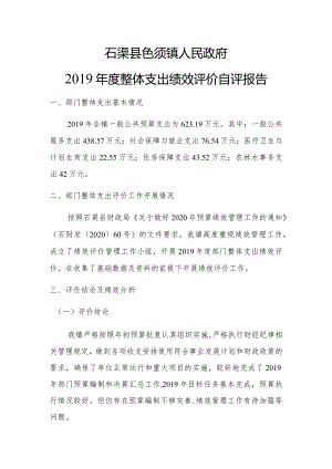 石渠县色须镇人民政府2019年度整体支出绩效评价自评报告.docx