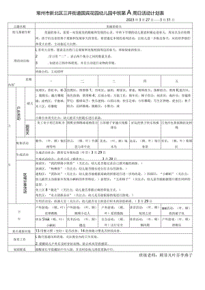 常州市新北区三井街道国宾花园幼儿园中3班第八周日活动计划表.docx