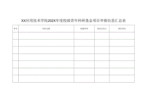 XX应用技术学院202X年度校级青年科研基金项目申报信息汇总（2024年）.docx