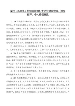 实例（200条）组织开展组织生活会对照检查、相互批评、个人检视意见.docx