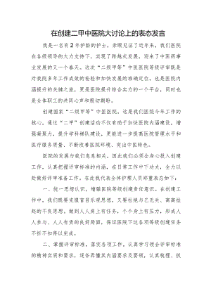 在创建二甲中医院大讨论上的表态发言.docx