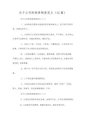 关于公司的规章制度范文（12篇）.docx