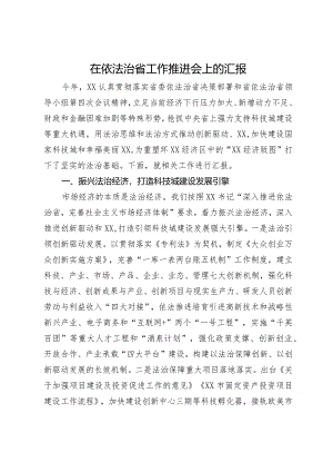 在依法治省工作推进会上的汇报.docx