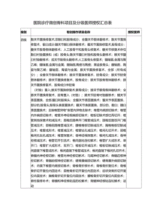 医院诊疗微创骨科项目及分级医师授权汇总表.docx