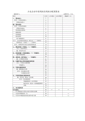 火电企业年度利润及利润分配预算表.docx