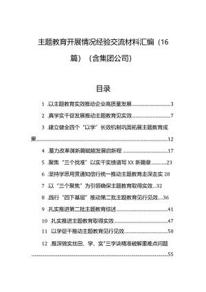 主题教育开展情况经验交流材料汇编（16篇）（含集团公司）.docx
