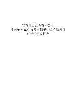 柬埔寨年产600万条半钢子午线轮胎项目可行性研究报告.docx