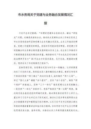 市水务局关于党建与业务融合发展情况汇报.docx