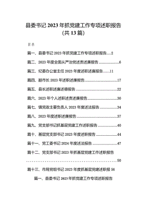 县委书记2023年抓党建工作专项述职报告13篇（详细版）.docx