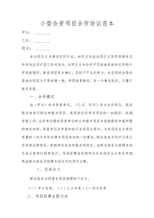 小型合资项目合作协议范本.docx
