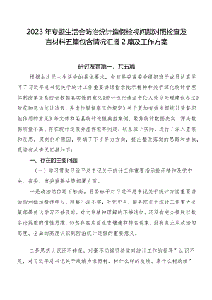 2023年专题生活会防治统计造假检视问题对照检查发言材料五篇包含情况汇报2篇及工作方案.docx