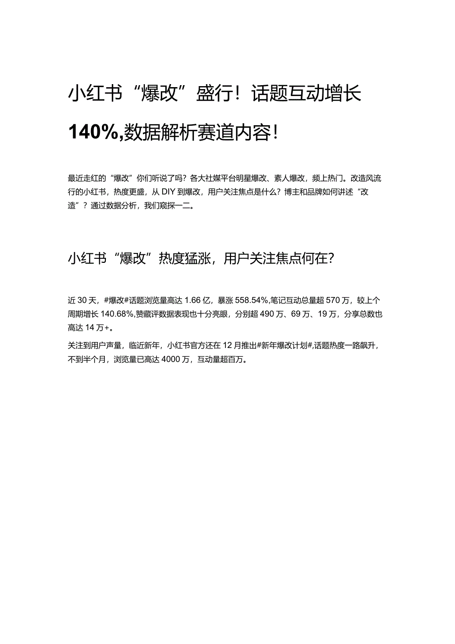 小红书“爆改”盛行!话题互动增长140%数据解析赛道内容!.docx_第1页