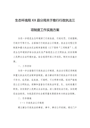 生态环境局XX县分局关于推行行政执法三项制度工作实施方案.docx