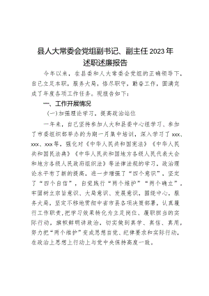 县人大常委会党组副书记、副主任2023年述职述廉报告.docx