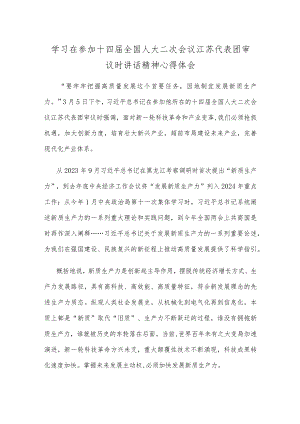 学习在参加十四届全国人大二次会议江苏代表团审议时讲话精神心得体会.docx