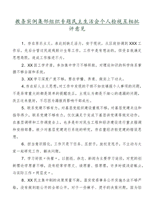 数条实例集锦组织专题民主生活会个人检视互相批评意见.docx