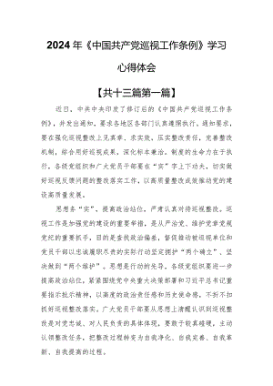 （13篇）2024年《中国共产党巡视工作条例》学习心得体会.docx