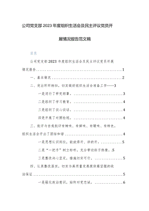 公司党支部2023年度组织生活会及民主评议党员开展情况报告范文稿.docx
