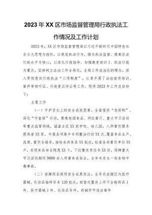 2023年XX区市场监督管理局行政执法工作情况及工作计划.docx
