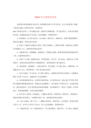 20XX年大班优秀评语.docx