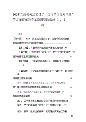 （12篇）“党政机关过紧日子、厉行节约反对浪费”等方面存在的问题原因整改措施.docx