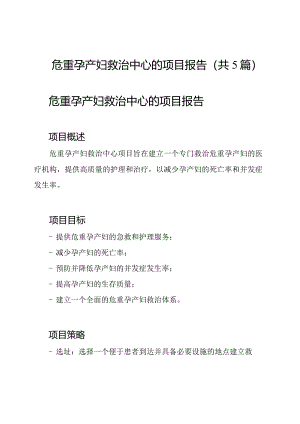 危重孕产妇救治中心的项目报告(共5篇).docx