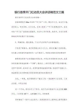 银行首季开门红动员大会讲话稿范文三篇.docx